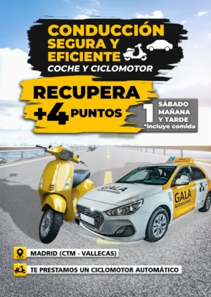 Recupera 4 Puntos en tu Carnet Coche y Ciclomotor 1 Sábado Mañana y Tarde en Madrid