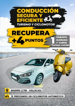 Recupera 4 Puntos en tu Carnet Turismo y Ciclomotor 1 Sábado Mañana y Tarde en Madrid