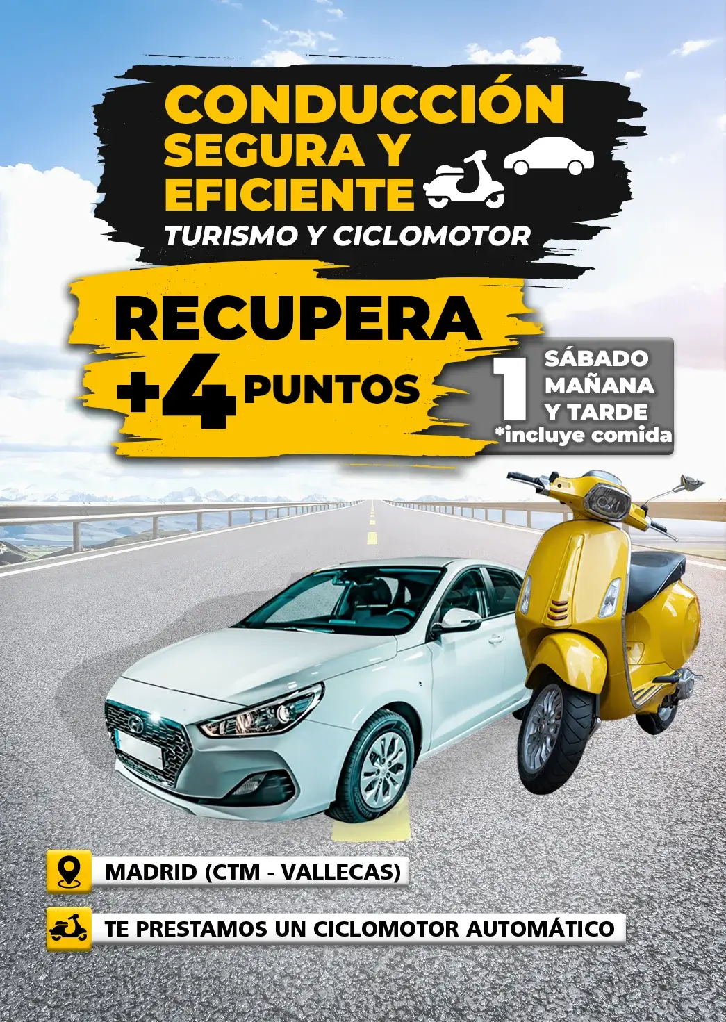 Recupera 4 Puntos en tu Carnet Turismo y Ciclomotor 1 Sábado Mañana y Tarde en Madrid